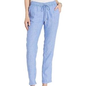 Lilly Pulitzer Taron Blue 100% Linen Beach Pants Drawstring Elastic Waist Pants